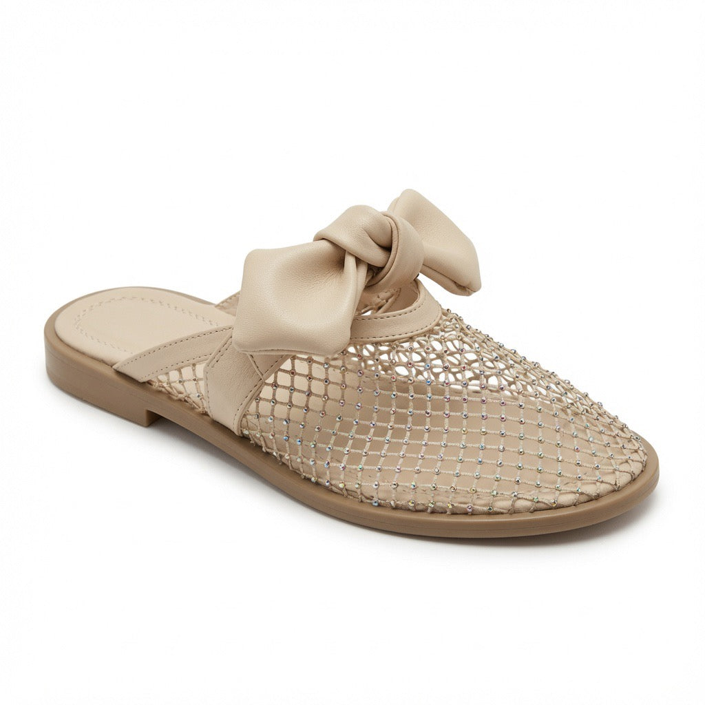 Crystal Mesh Bow Mule Flats c-15