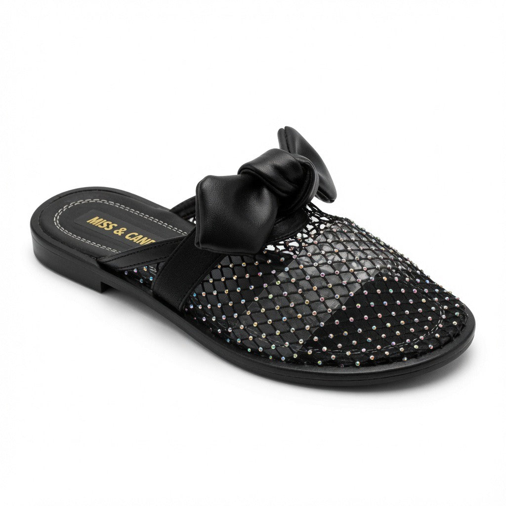 Crystal Mesh Bow Mule Flats c-15