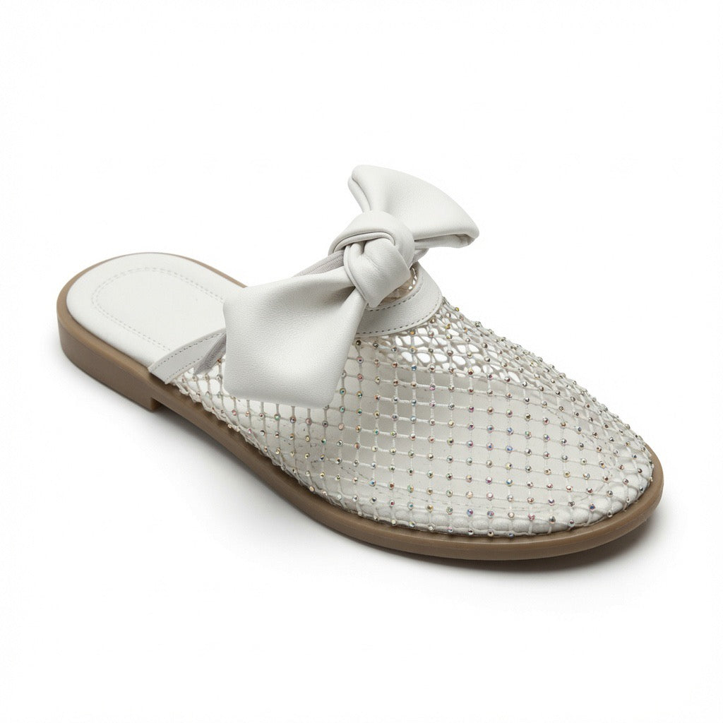 Crystal Mesh Bow Mule Flats c-15