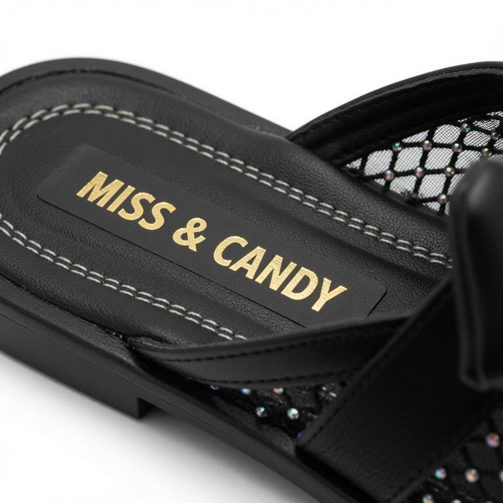 Crystal Mesh Bow Mule Flats c-15