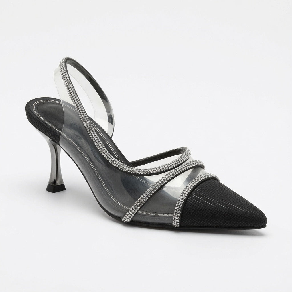 Crystal Elegance Pointed Slingback Heels H-73