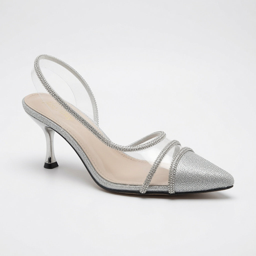 Crystal Elegance Pointed Slingback Heels H-73