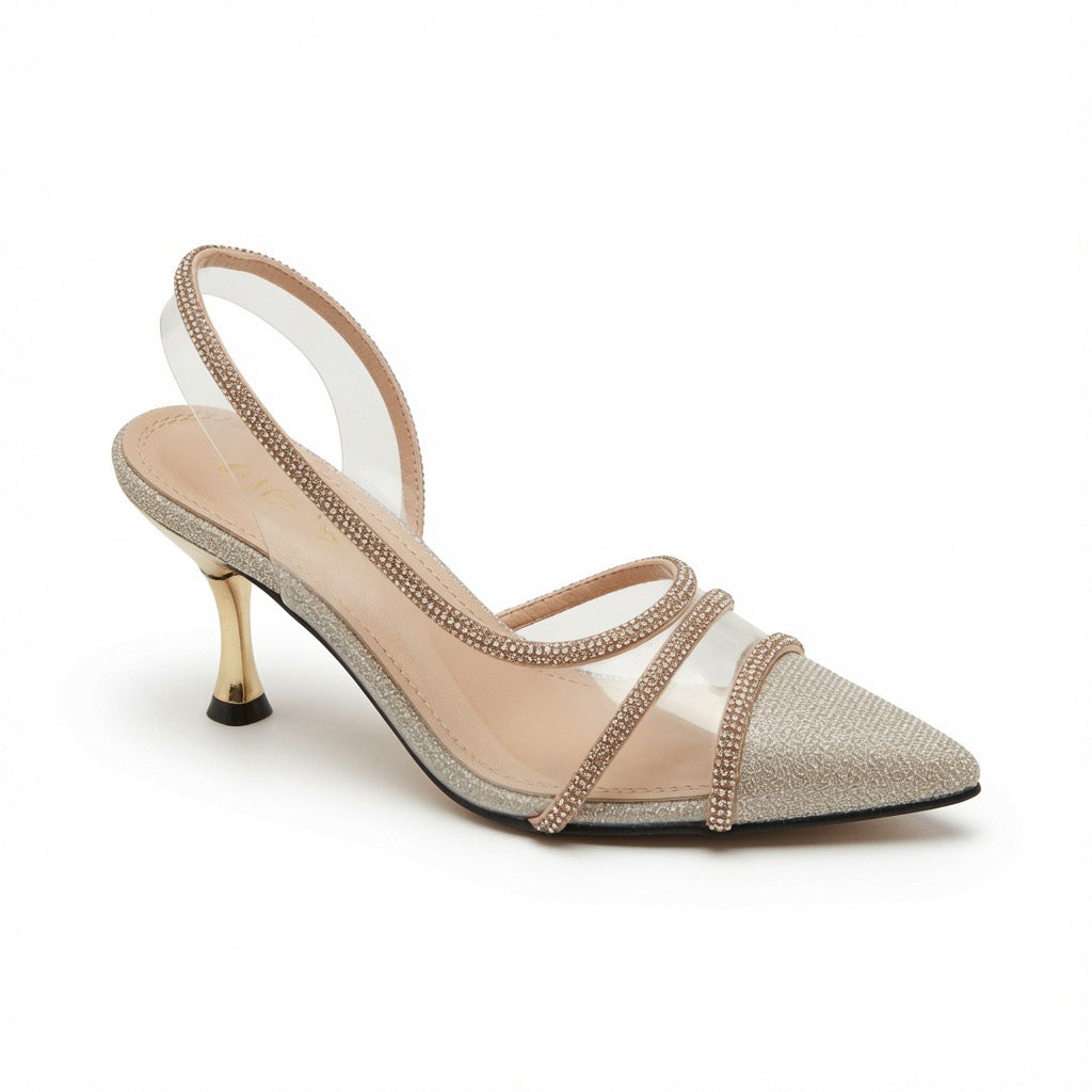 Crystal Elegance Pointed Slingback Heels H-73