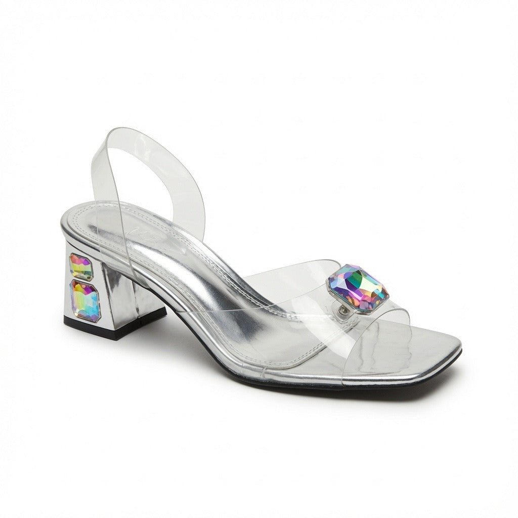 Crystal Clear Block Heel Sandal H-83