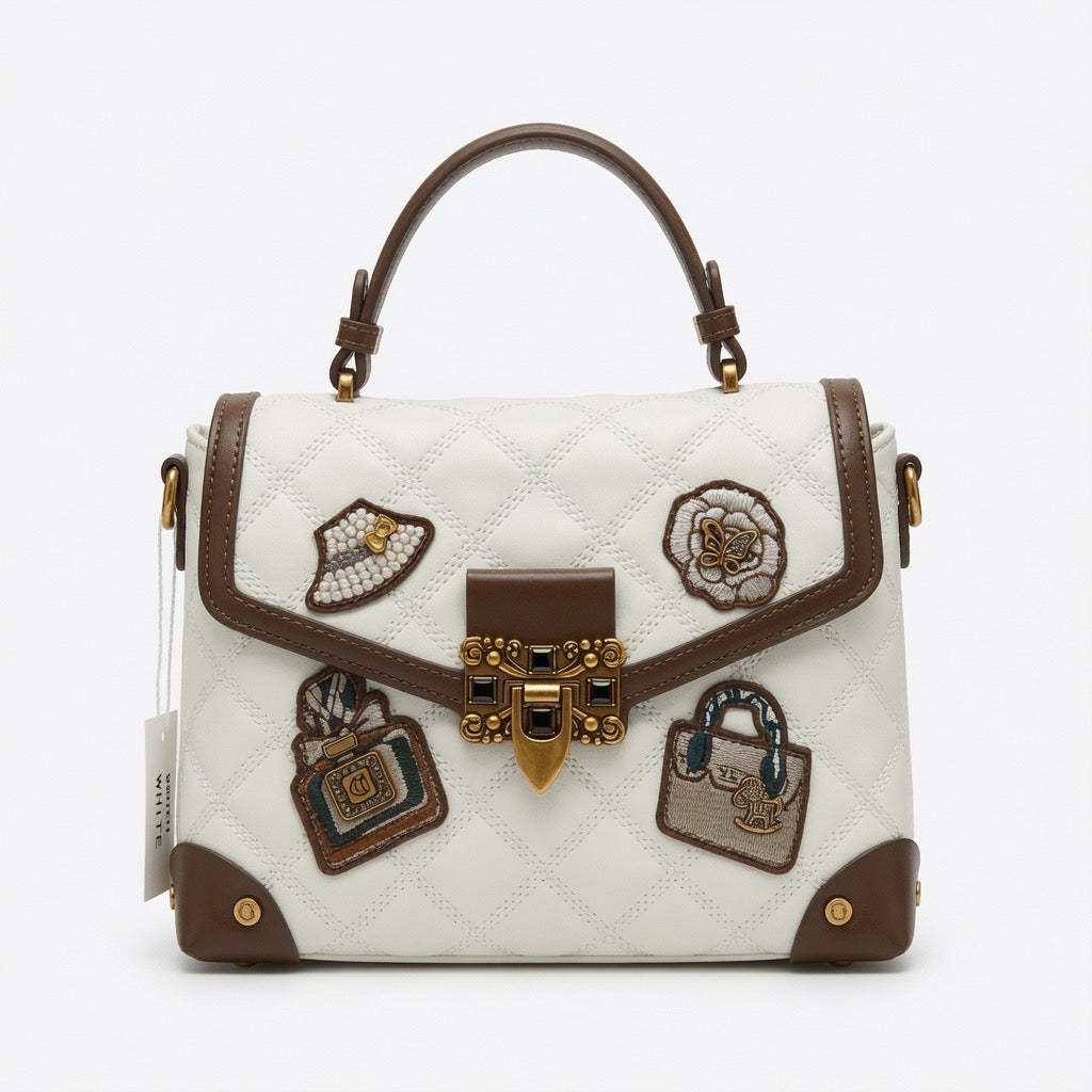 Luxury Quilted Satchel with Fashion Patch Embroidery BA-572