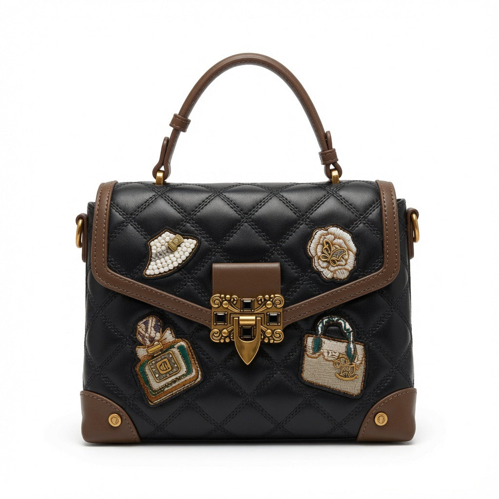 Luxury Quilted Satchel with Fashion Patch Embroidery BA-572