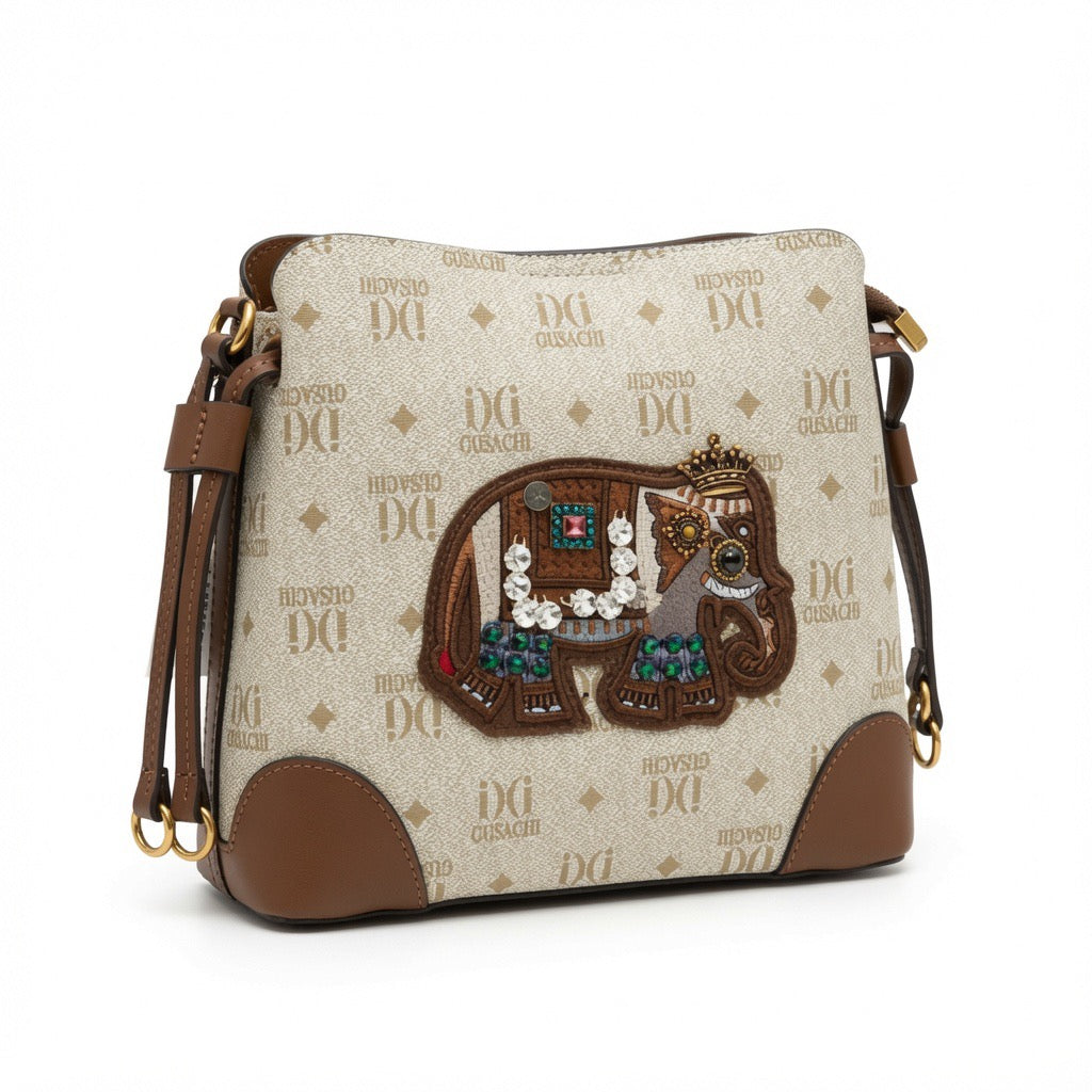 Elephant Heritage Crossbody Bag – Beige & Camel BA-573