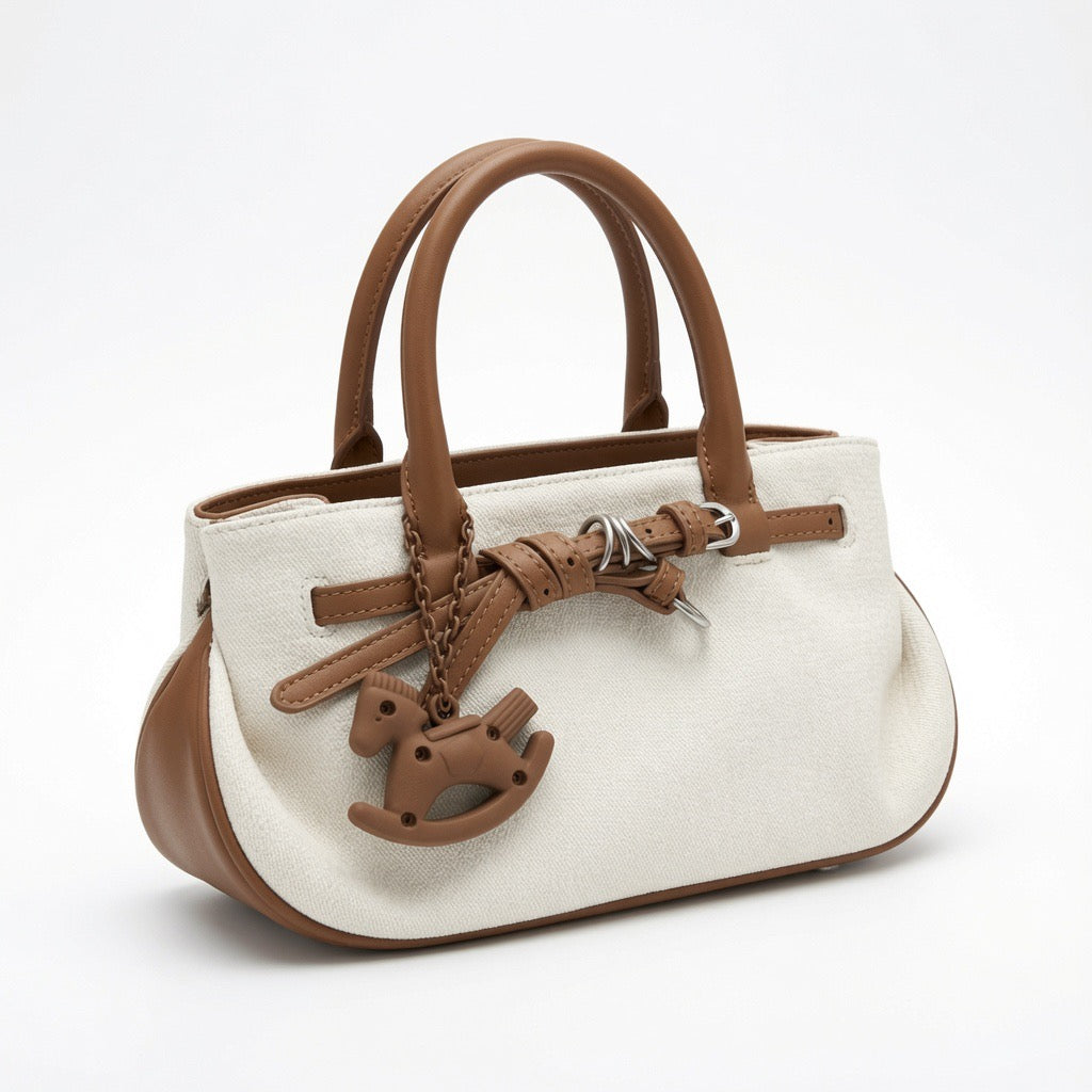 Canvas Heritage Tote Bag – Ivory & Camel BA-579