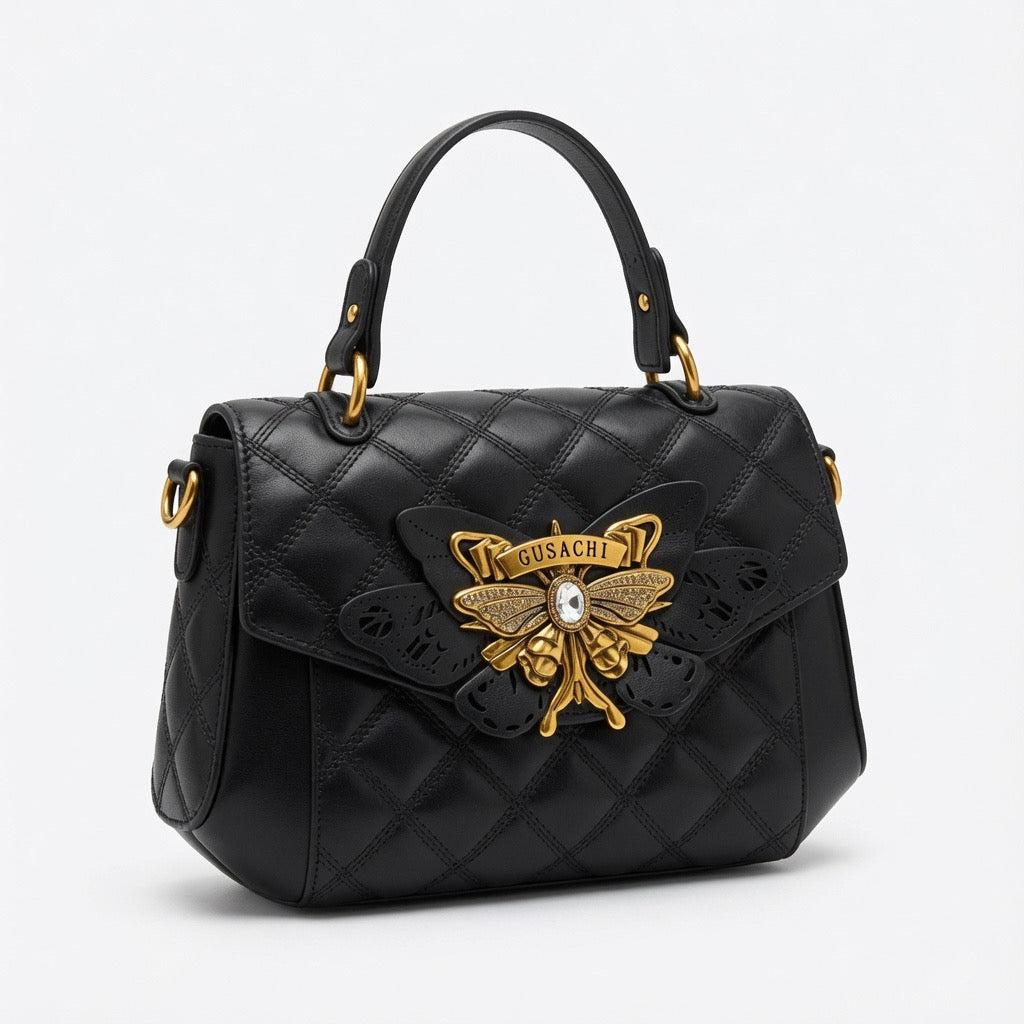 Butterfly Emblem Quilted Satchel BA-566