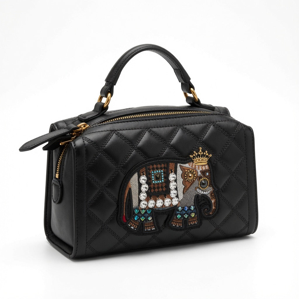 Elephant Charm Quilted Boston Bag BA-541