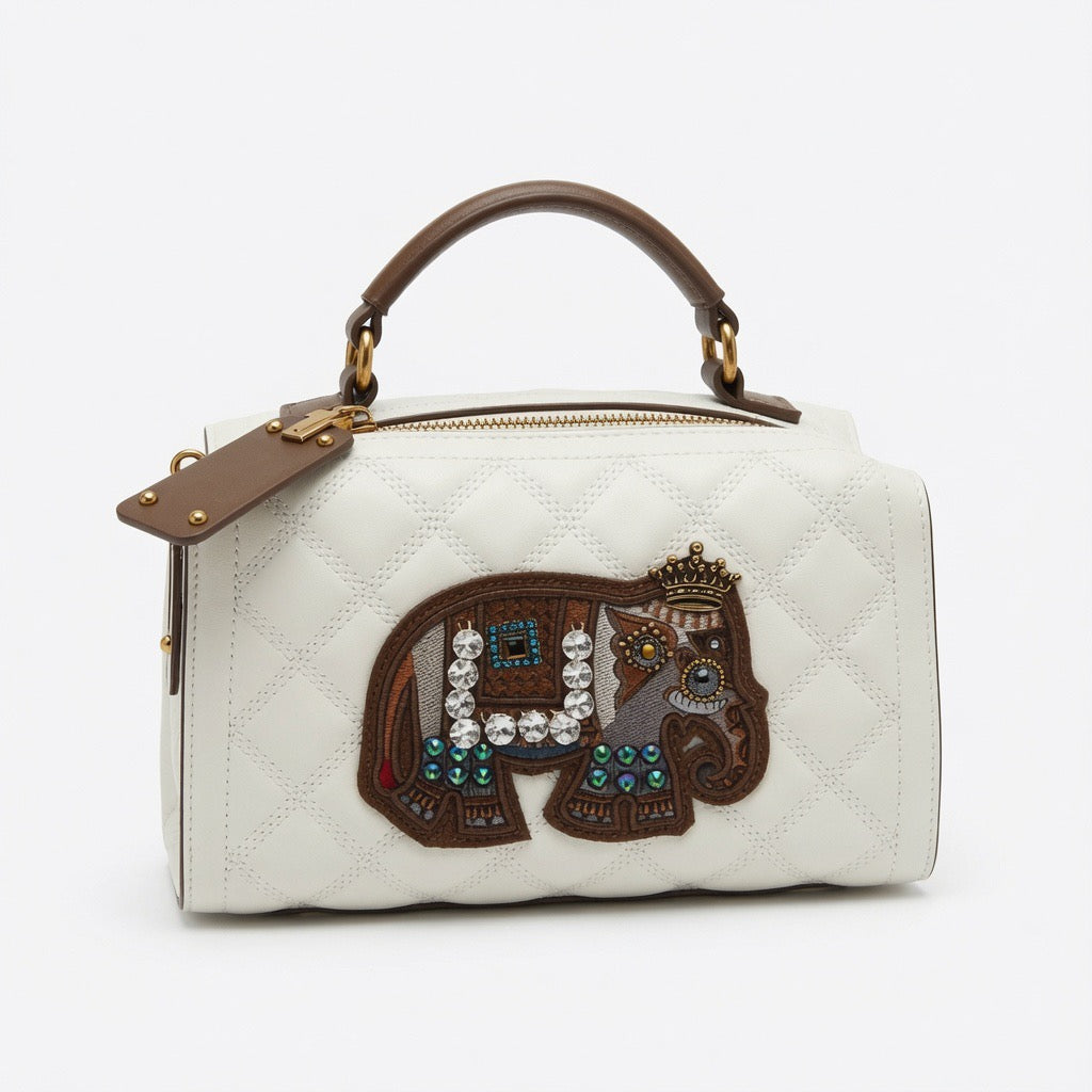 Elephant Charm Quilted Boston Bag BA-541