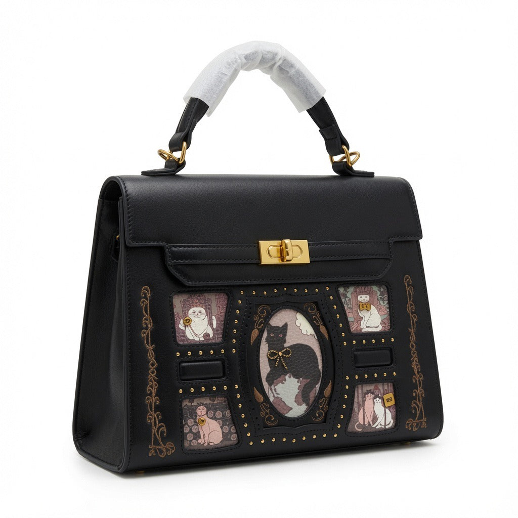 Vintage Cat Story Top Handle Bag  BA-590