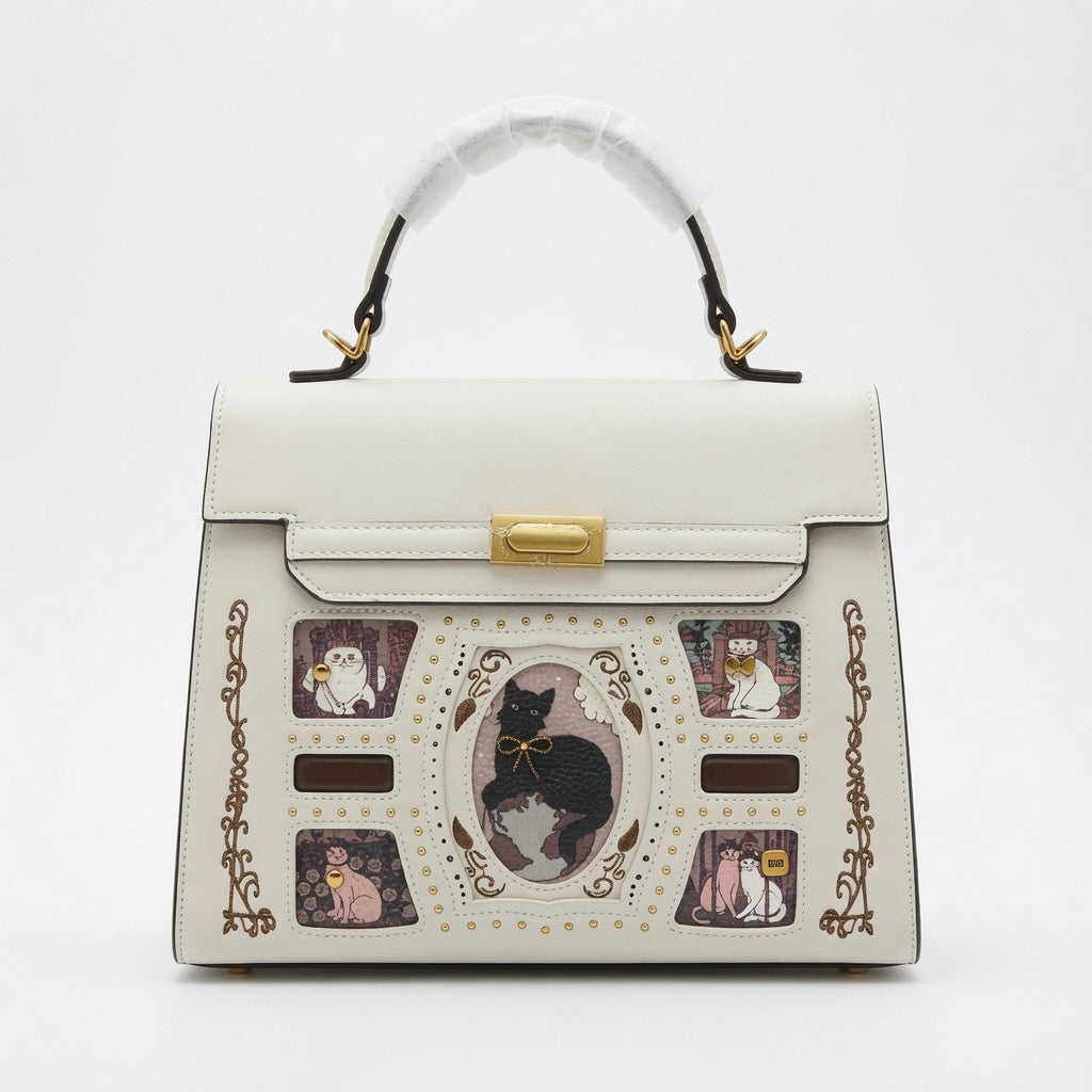 Vintage Cat Story Top Handle Bag  BA-590