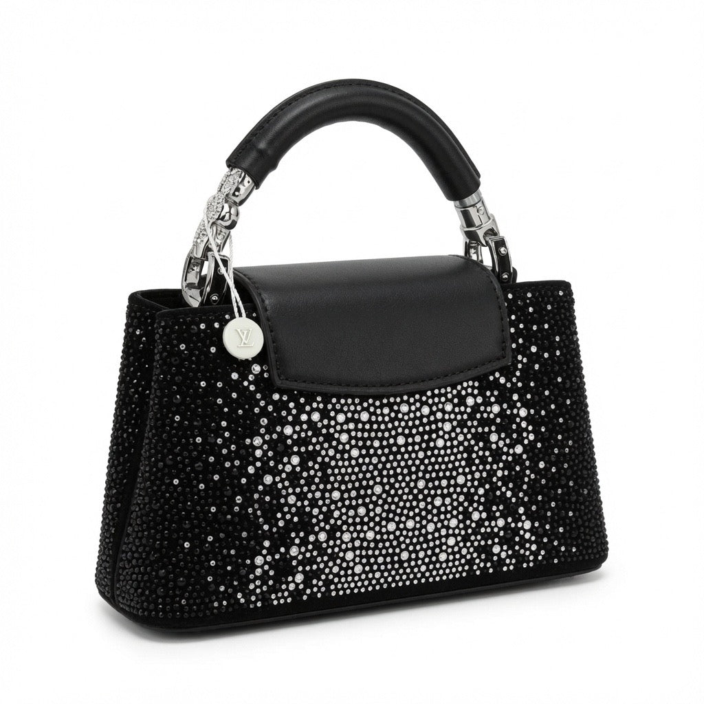 Crystal Embellished Evening Top Handle Bag – Black BA-548