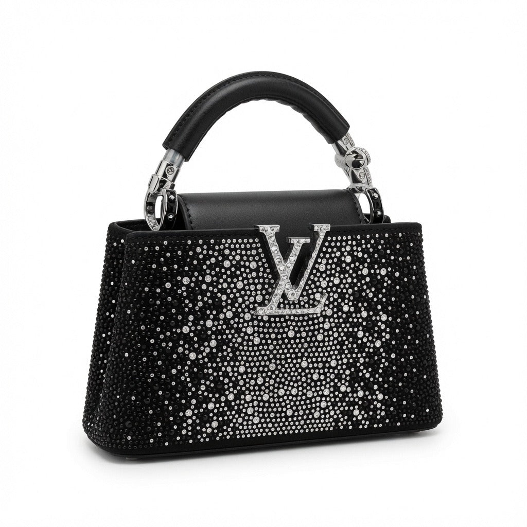 Crystal Embellished Evening Top Handle Bag – Black BA-548