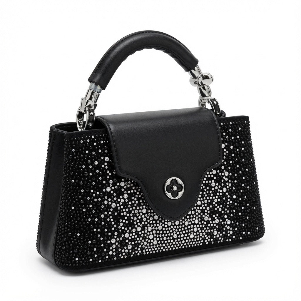 Crystal Embellished Evening Top Handle Bag – Black BA-548