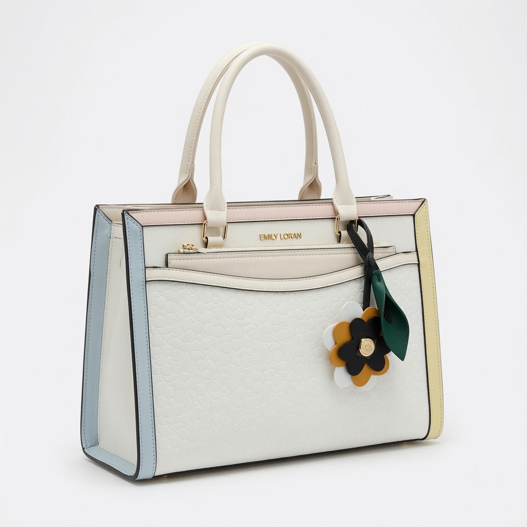 Emily Floral Shopper Tote Bag – Ivory Bloom Edition BA-567