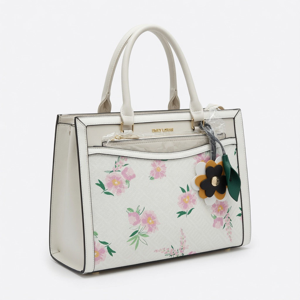 Emily Floral Shopper Tote Bag – Ivory Bloom Edition BA-567