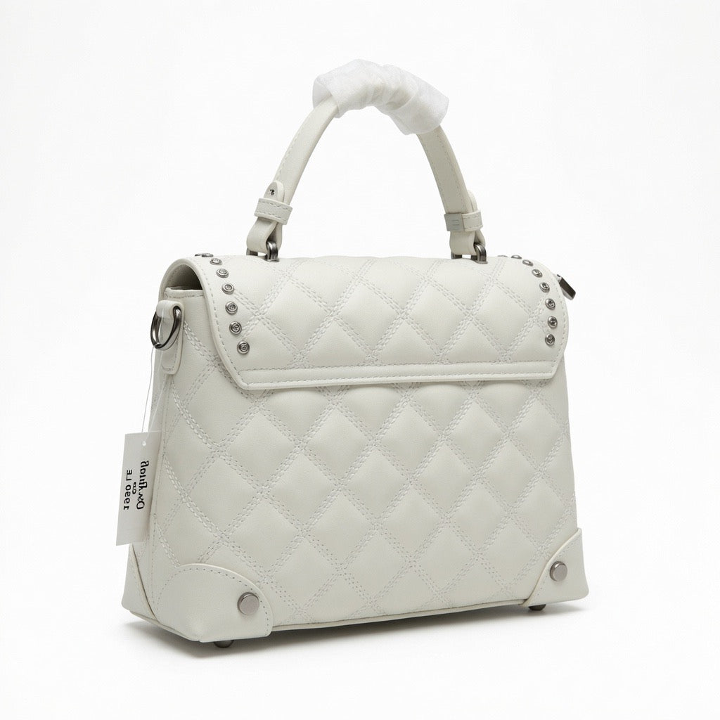 Ivory Quilted Crystal Satchel Bag BA-599