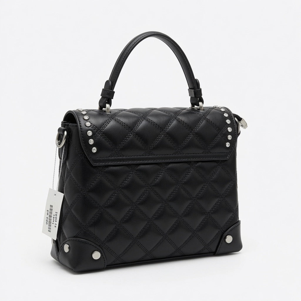 Ivory Quilted Crystal Satchel Bag BA-599