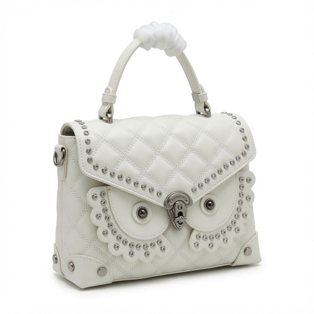 Ivory Quilted Crystal Satchel Bag BA-599