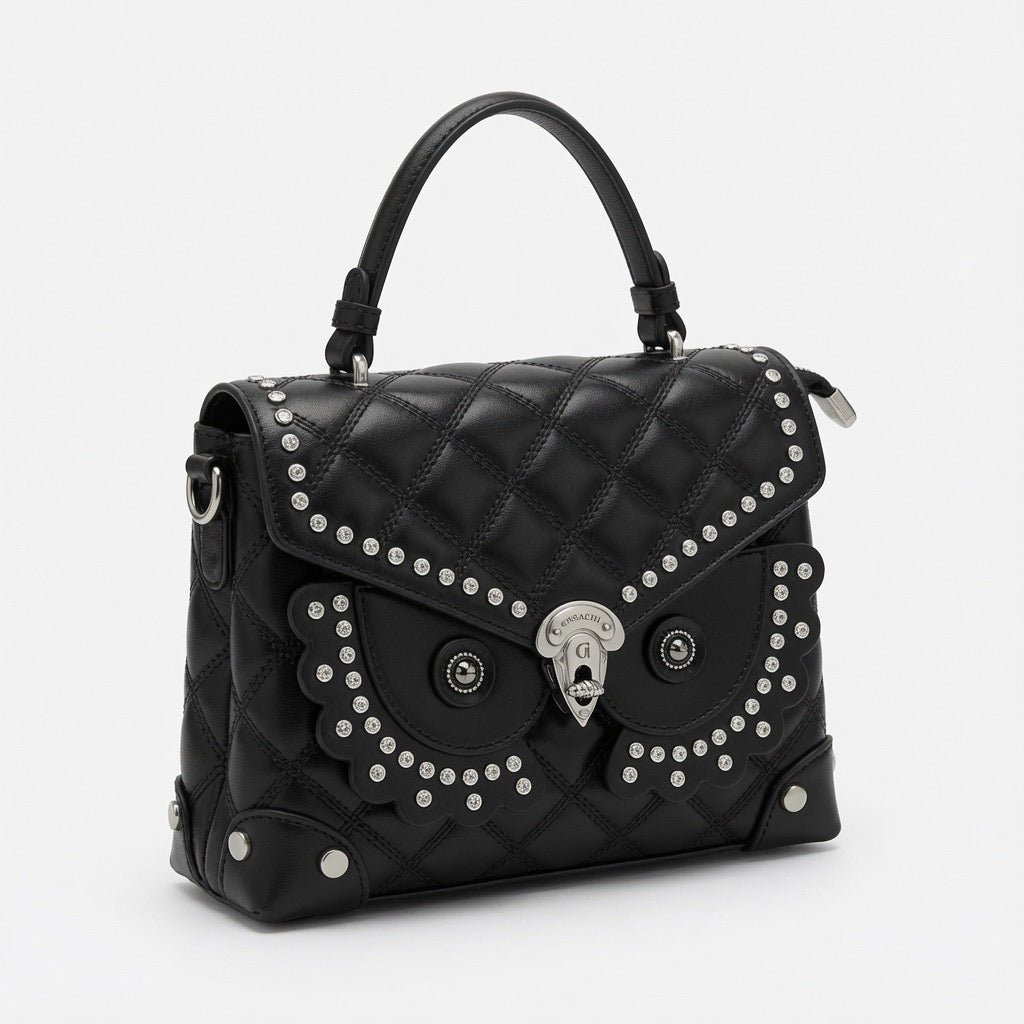 Ivory Quilted Crystal Satchel Bag BA-599