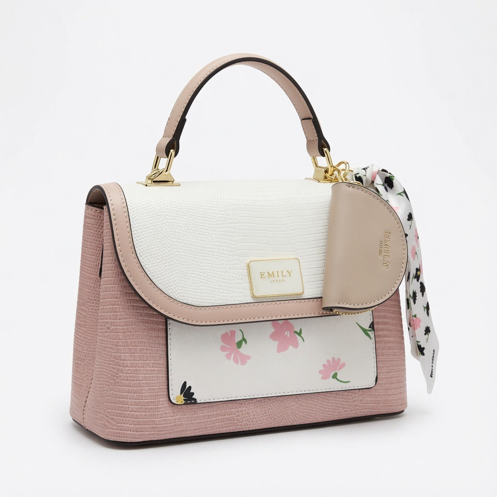 Emily Floral Top Handle Satchel Bag – Blush Pink & Ivory BA-570