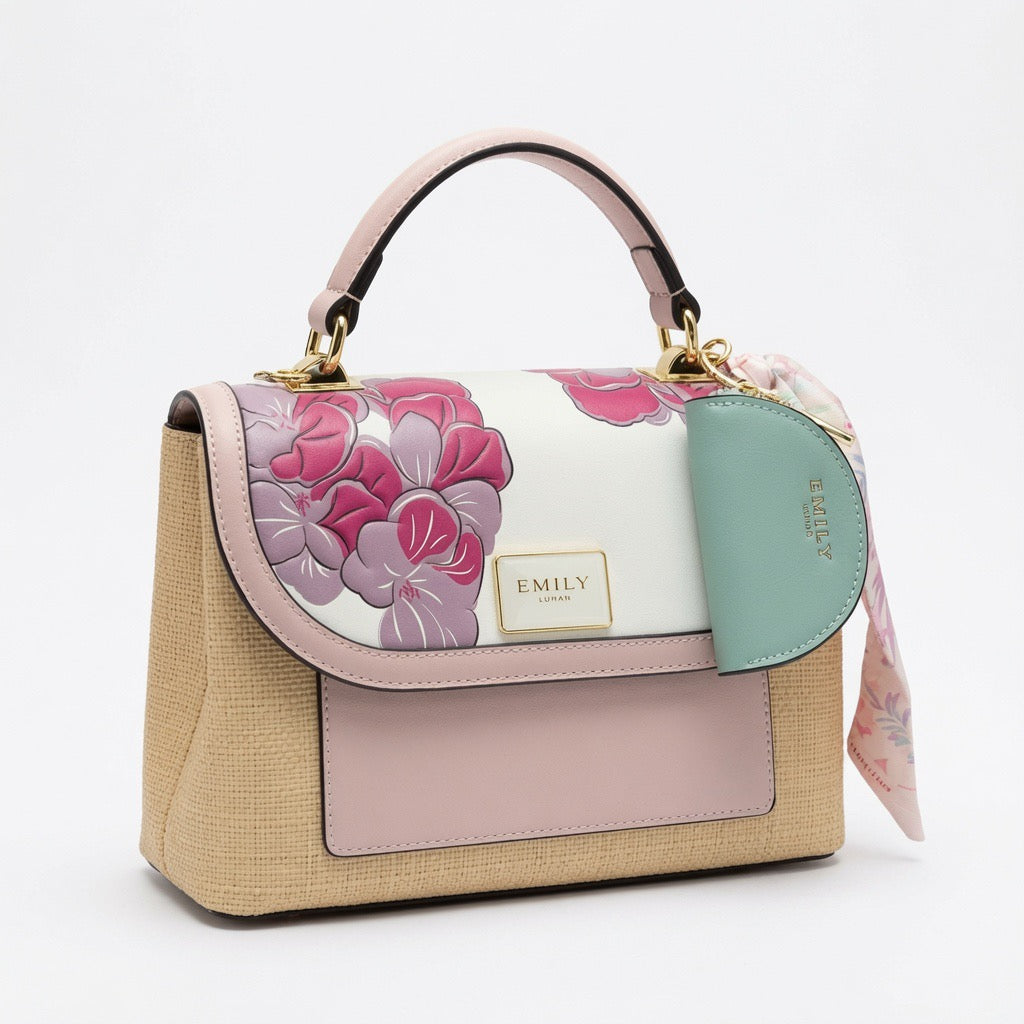 Emily Floral Top Handle Satchel Bag – Blush Pink & Ivory BA-570