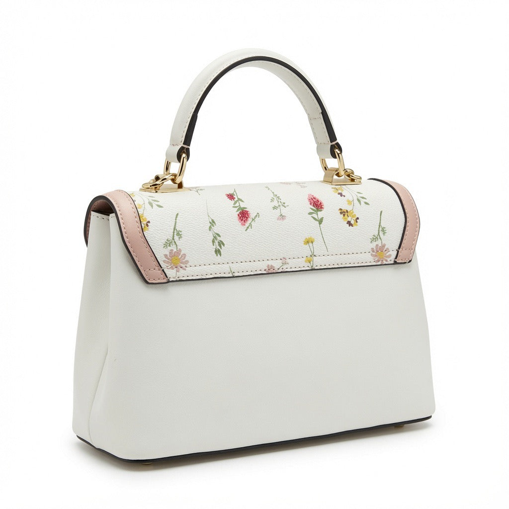 Floral Elegance Top Handle Bag – Ivory & Blush BA-570