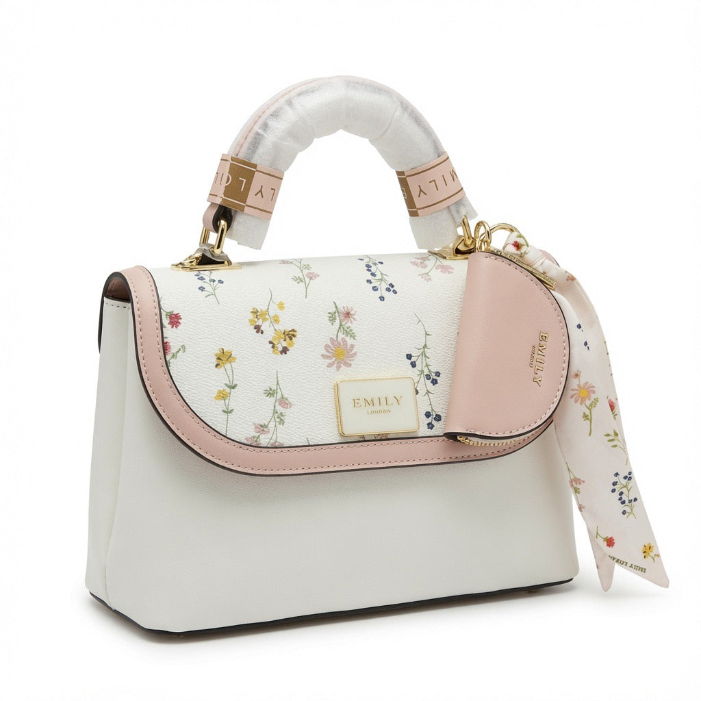 Floral Elegance Top Handle Bag – Ivory & Blush BA-570