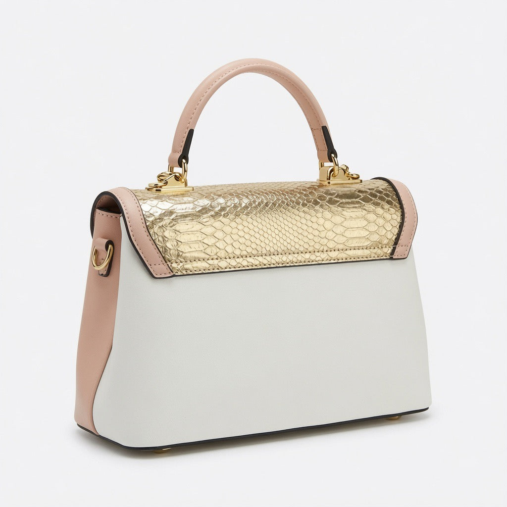 Floral Elegance Top Handle Bag – Ivory & Blush BA-570