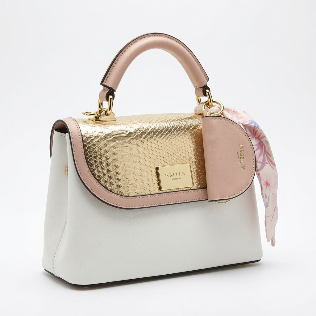 Floral Elegance Top Handle Bag – Ivory & Blush BA-570