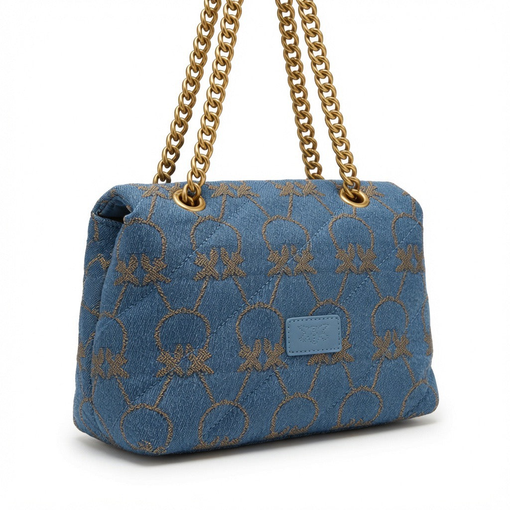 Denim Charm Chain Shoulder Bag – Blue ba-569