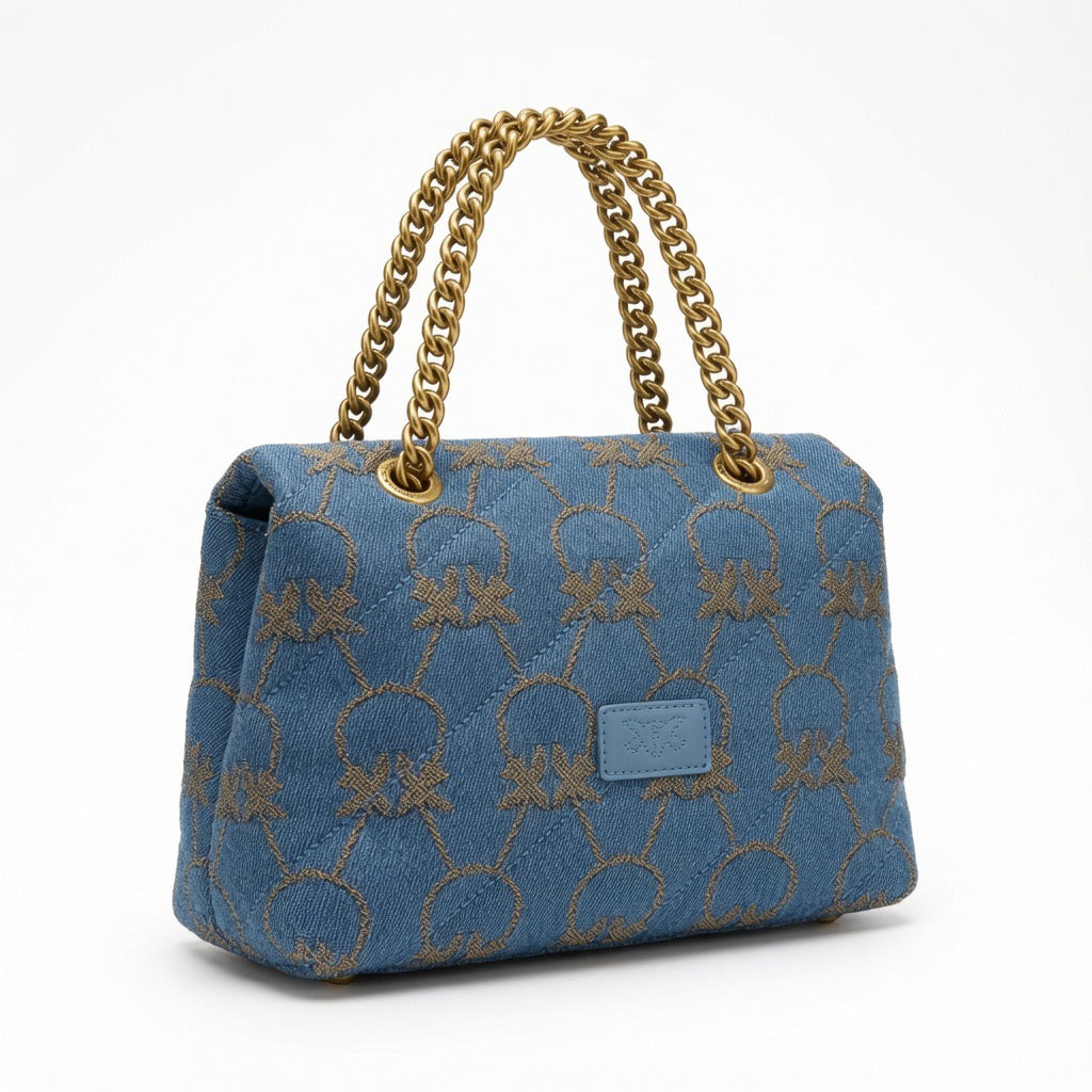 Denim Charm Chain Shoulder Bag – Blue ba-569