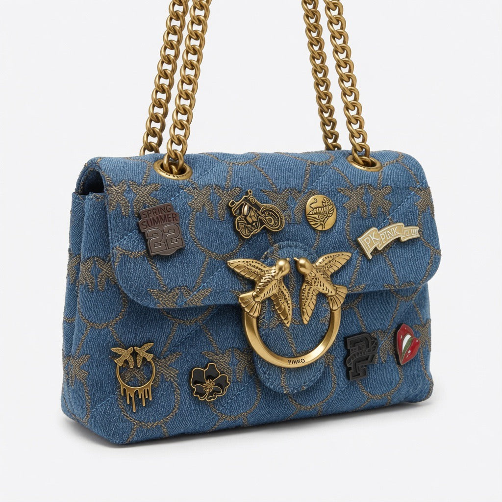 Denim Charm Chain Shoulder Bag – Blue ba-569