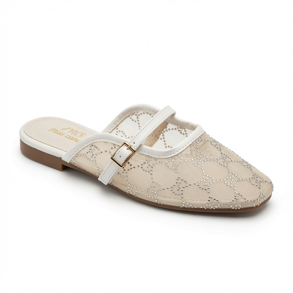 Rhinestone Mesh Buckle Mules c-28